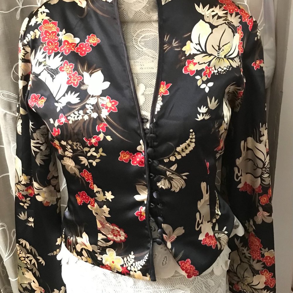 MSK  black floral Asian inspired jacket size 8